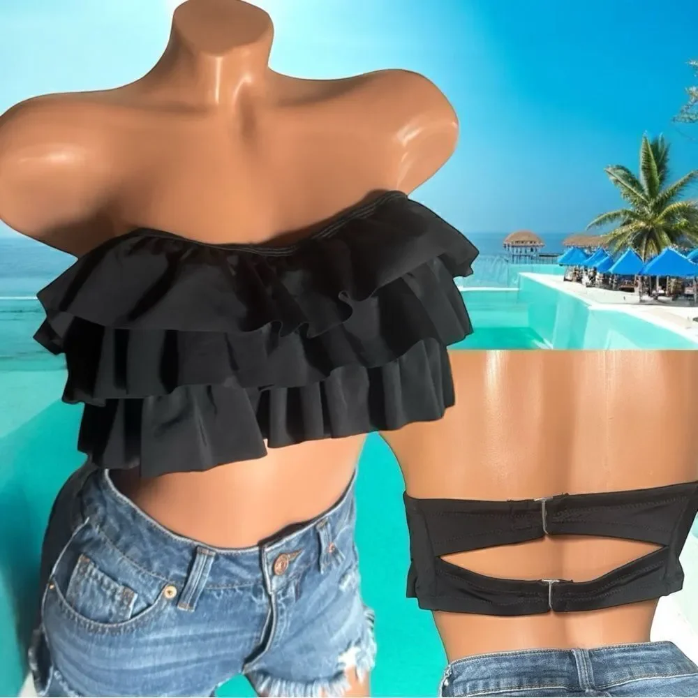 Swimsuits For All l Strapless, Ruffled Bikini Top l Double Hook Back l 18 l EUC